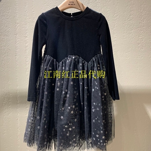 little moco专柜正品24年冬女童丝绒长袖蝴蝶结连衣裙KBD4DRS006