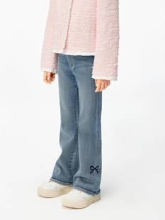 little moco童装25春款女童牛仔裤儿童长裤微喇叭裤子 KBE1JENK07