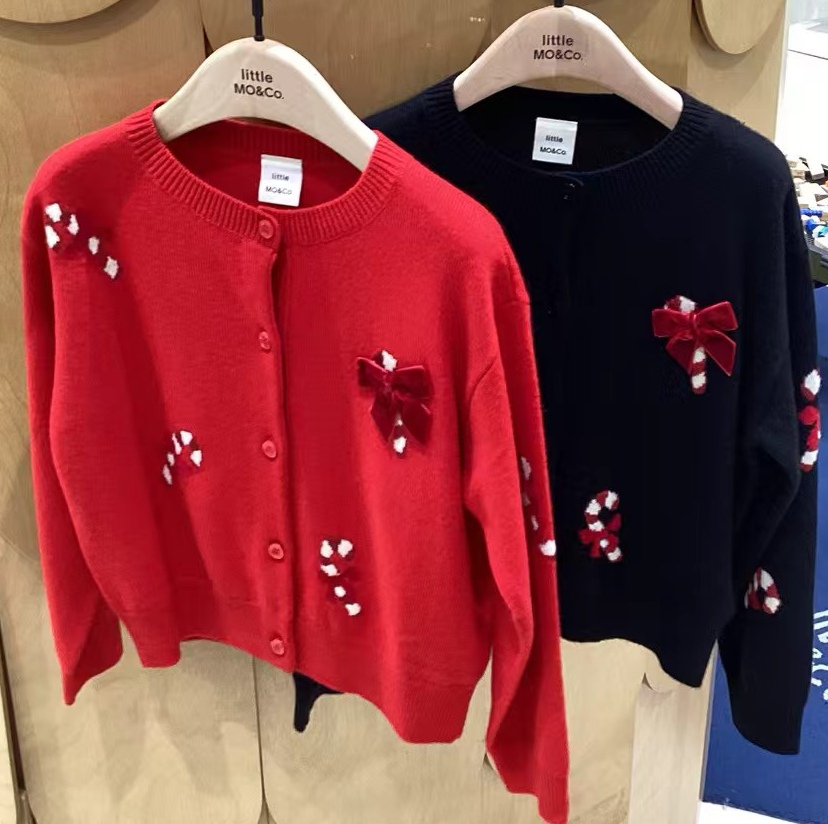 littlemoco专柜正品25年冬款女童立体绣针织开衫KBE4CART01