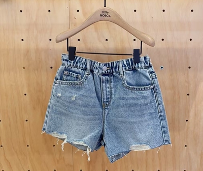 little moco童装25夏新款女童亲子装纯棉磨破牛仔短裤 KBE2SOT004