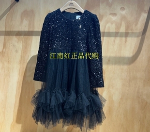 Little moco专柜正品25年秋女童珠片绣网纱长袖连衣裙KBE3DRS036