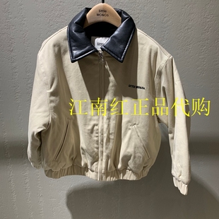 little moco童装25春新款男女童工装皮领棉服外套夹克 KBE1QJK001