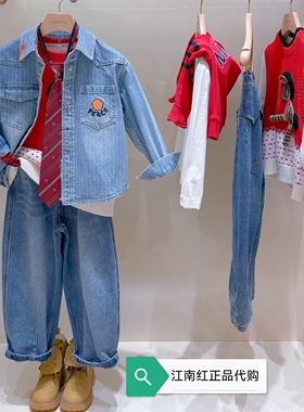 F1CAG1198太平鸟童装minipeace2026春季新款男童纯棉牛仔长袖衬衫