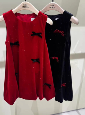 little moco专柜正品26年春款女童蝴蝶结丝绒连衣裙KBF1DRS020