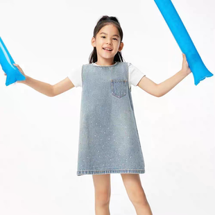 Little moco童装25春新款女童背心无袖纯棉牛仔连衣裙 KBE1DRS017