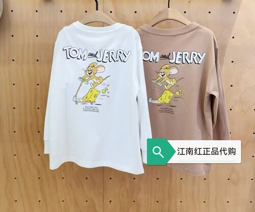 小moco专柜正品25年秋男女童纯棉印花抑菌长袖T恤KBE3TEE010