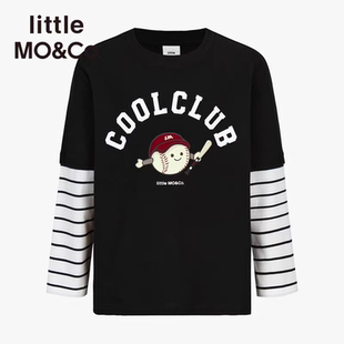little moco童装秋装男女童假两件长袖t恤上衣卡通KBE3TEET01