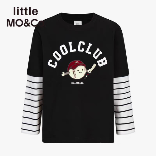 little moco童装秋装男女童假两件长袖t恤上衣卡通KBE3TEET01