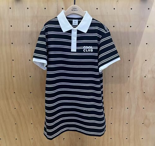 little moco专柜正品25年秋女童条纹POLO领短袖连衣裙KBE3DRS026