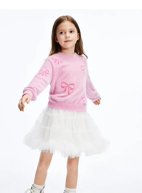 little moco童装24冬装新款女童羽毛纱毛绒长袖针织衫KBD4SWTT07