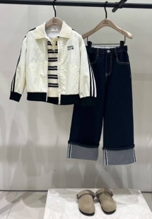 little moco专柜25年秋男女童撞色长袖棒球服外套KBE3JKT035