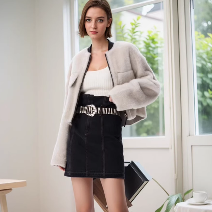 IRO PYRE 【王子文同款】24冬款法式短绒双口袋短款夹克皮草外套