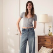 轻奢25早春新款 IRO 长款 直筒深色下摆百搭法式 PYRE 毛边牛仔裤