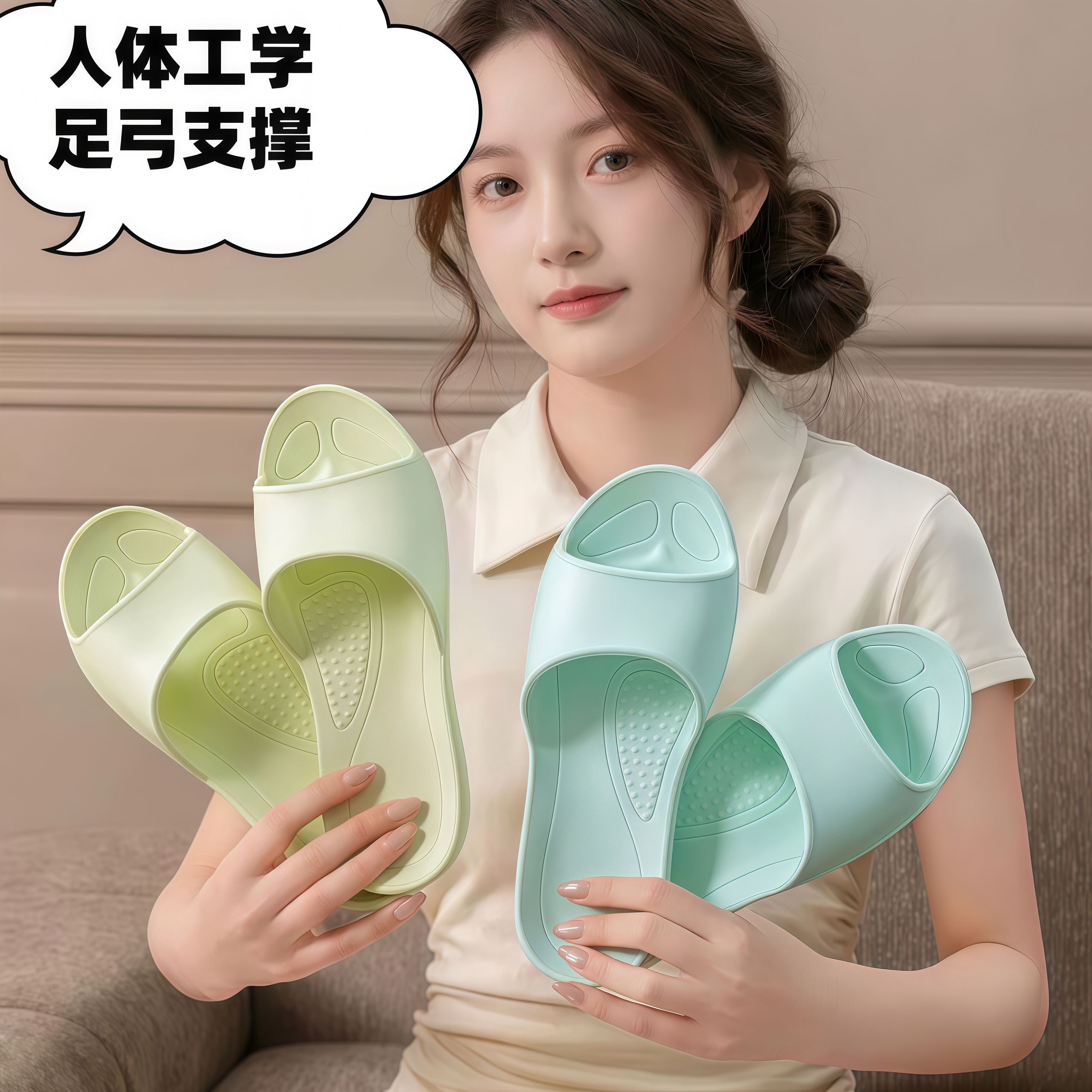 台湾足弓支撑EVA拖鞋女夏季居家室内洗澡静音防滑脚底按摩凉拖女