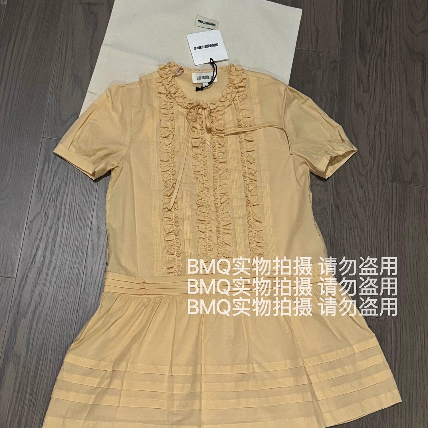 BMQ 玳购级 高阶版】2025夏新款裙子时尚优雅花边泡泡袖连衣裙女