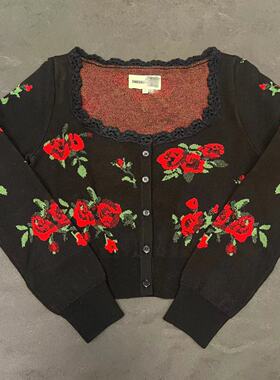 BMQ】玳购级 高定版 SHUSHUTON 花边方领玫瑰提花长袖女装针织衫