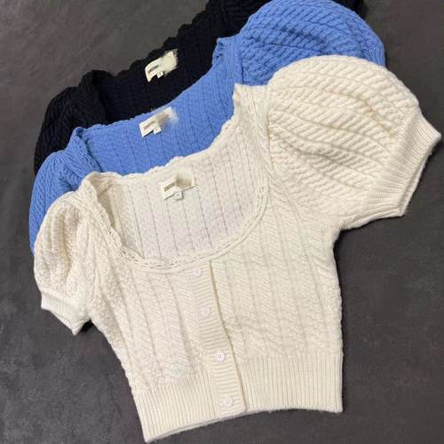 BMQ】玳购级 高定版 SHUSHUTON夏季羊毛低领法式泡泡袖针织短袖