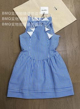 BMQ 玳购级 高阶版】早春蓝色格纹蝴蝶结挂脖连衣裙 SHUSHUTON