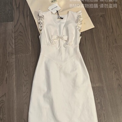 设计感花边小飞袖连衣裙女