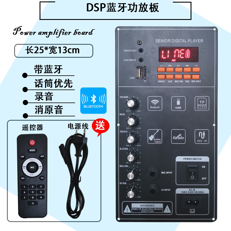 DSP蓝牙单声道功放板带消原音户外音箱改装主板配件 12V/220V适用
