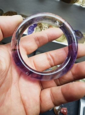 天然紫水晶手镯紫黄晶原石手镯条宽10.7圈口52.5重42克默认微瑕
