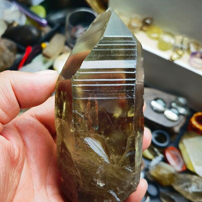 天然黄水晶原石喜马拉雅横纹老黄晶摆件标本把玩重374.1克