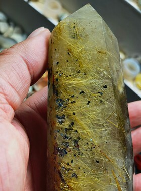 天然钛晶金发晶共生矿原石摆件景石万花筒乔迁消磁重353.9克