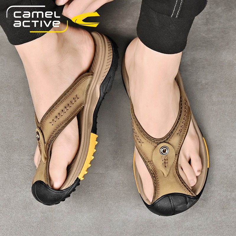 德国骆驼动感男士真皮牛皮夏季包头沙滩鞋夹趾夹脚人字拖潮流舒适,流行男鞋,包头拖,淘宝优惠券,粉丝福利购,淘宝优惠卷