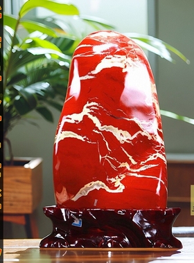 天然玉石红碧玉原石鸡血石客厅装饰镇宅奇石高端家居观赏石头摆件