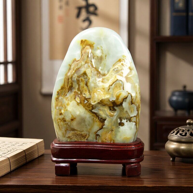 奇石天然玉石摆件中式书房装饰品纯手工收藏工艺品客厅玄关装饰
