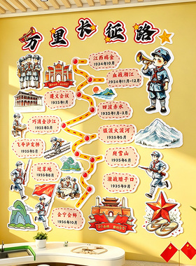 班级长征爱国氛围文化墙贴画布置