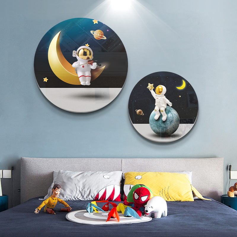 男孩卧室床头墙面装饰品太空宇航员主题3d立体墙贴画儿童房间布置图片