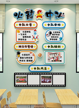 中小学教室布置装饰锦鲤中队角火箭摘星辰中队班级少先队文化墙贴