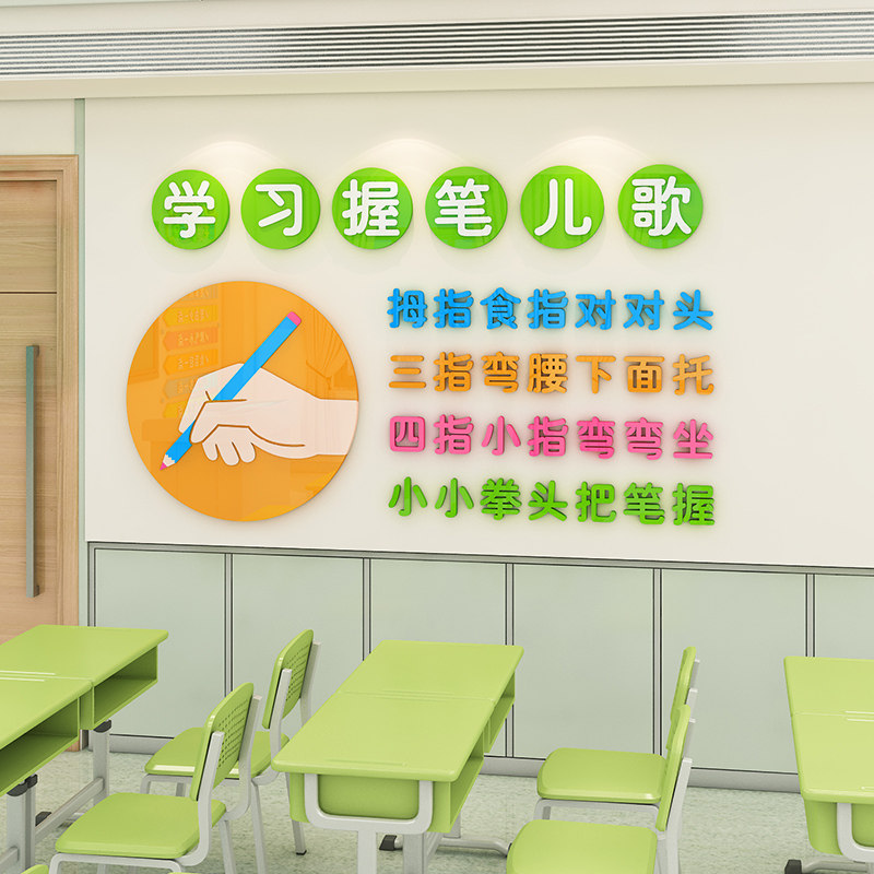 小学生握笔儿歌3d立体墙贴硬笔书法培训班级背景墙面装饰教室布置