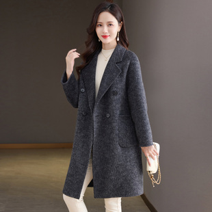 秋冬季 2025年新款 宽松羊毛呢子外套 双面羊绒大衣女中长款 长毛西装