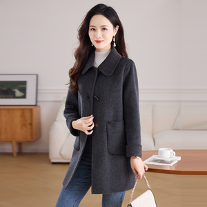 2024新款长毛款洋气妈妈双面羊绒大衣女中长款减龄高端羊毛呢外套