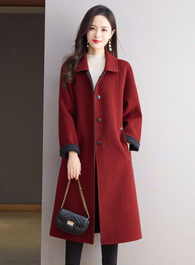 灰色宽松高级感AB面双面羊绒大衣女2025年新款高端羊毛中长款外套