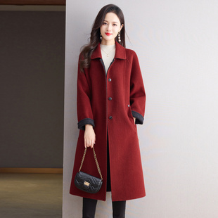 灰色宽松高级感AB面双面羊绒大衣女2025年新款 外套 高端羊毛中长款