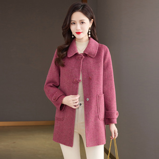 小个子年轻妈妈红色双面羊绒大衣女中长款 羊毛呢子外套 2025年新款