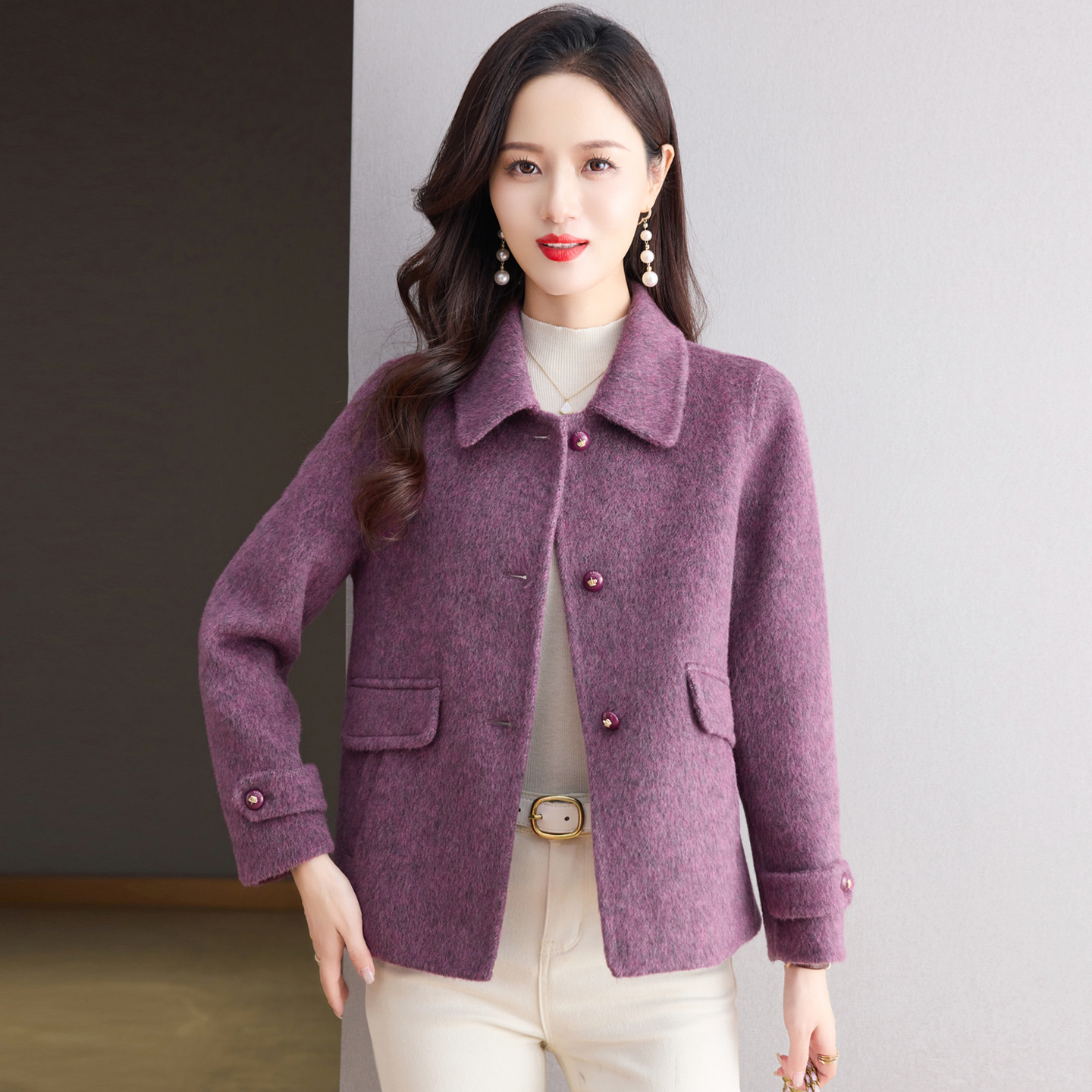 双面呢羊毛大衣妈妈款