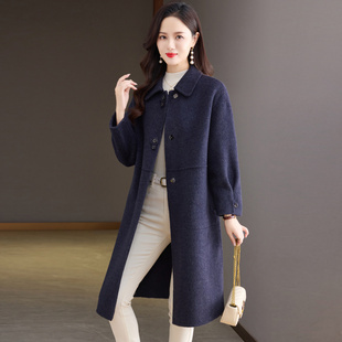 红色长款 高级感宽松中年妈妈羊毛呢外套 双面羊绒大衣女2025年新款