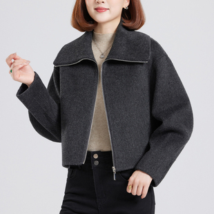 拉链款高级感宽松双面羊绒大衣女短款2025年新款洋气100羊毛外套