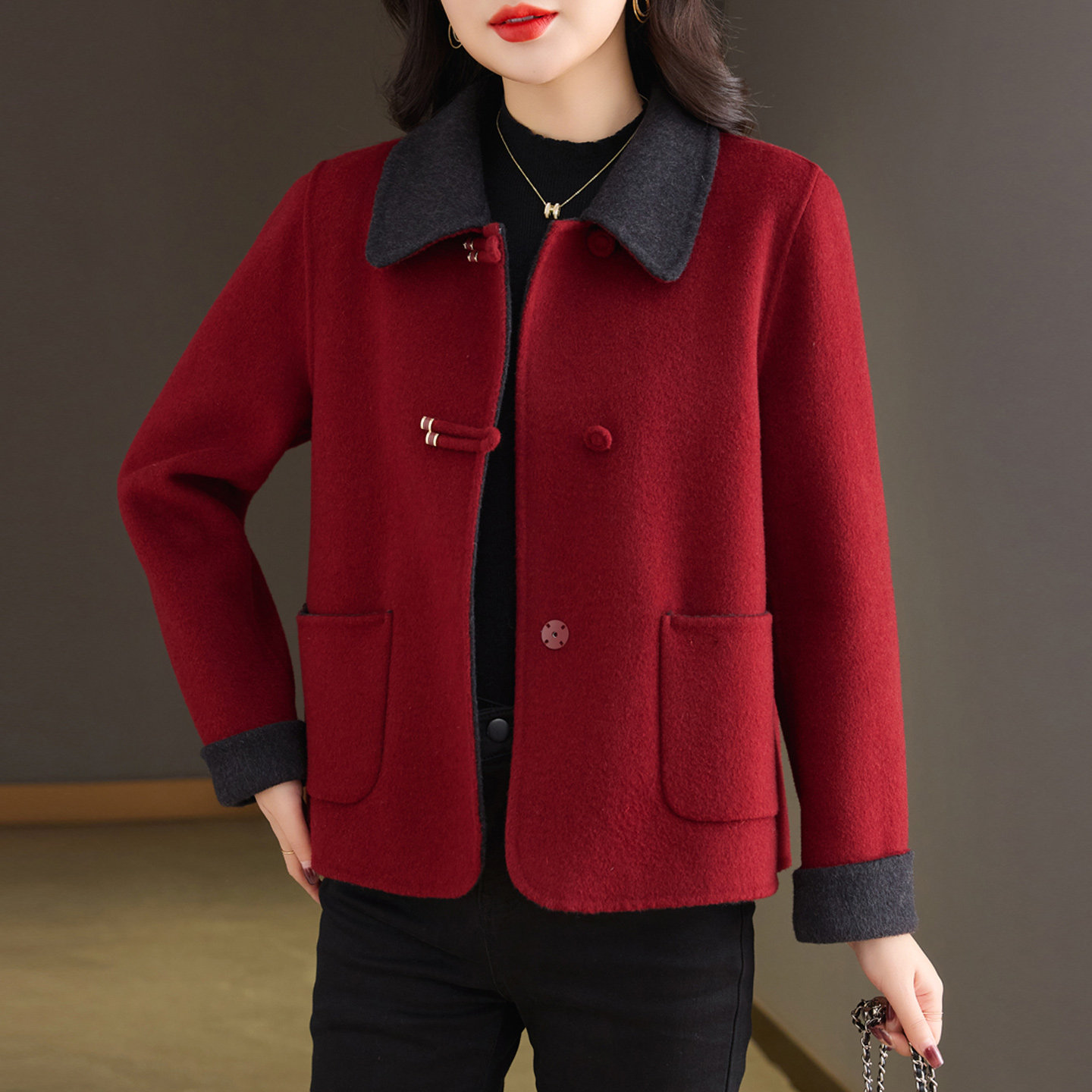 小个子妈妈装宽松双面羊毛大衣短款洋气2025新款秋冬羊绒毛呢外套,女装/女士精品,毛呢外套,淘宝优惠券,粉丝福利购,淘宝优惠卷