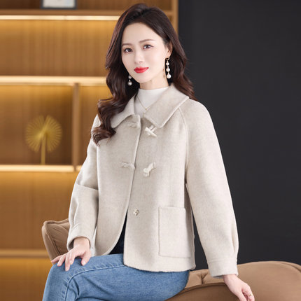 宽松短款双面呢羊毛呢大衣女新款羊绒上衣2025秋冬妈妈小个子外套