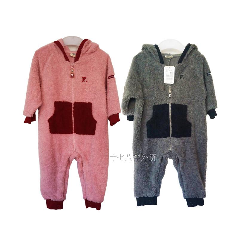 珊瑚绒爬服童装连帽加厚