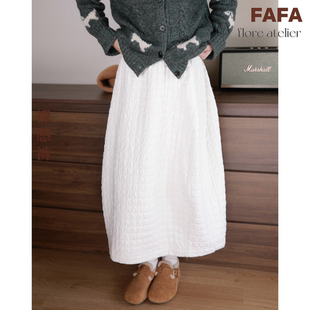 FLOREATELIER保暖华夫格菱形格半身裙简约显瘦A字宽松花苞裙