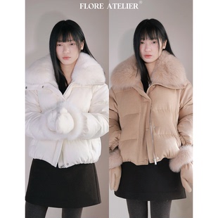FLOREATELIER狐狸毛加厚鹅绒服女短款外休闲百搭保暖外套
