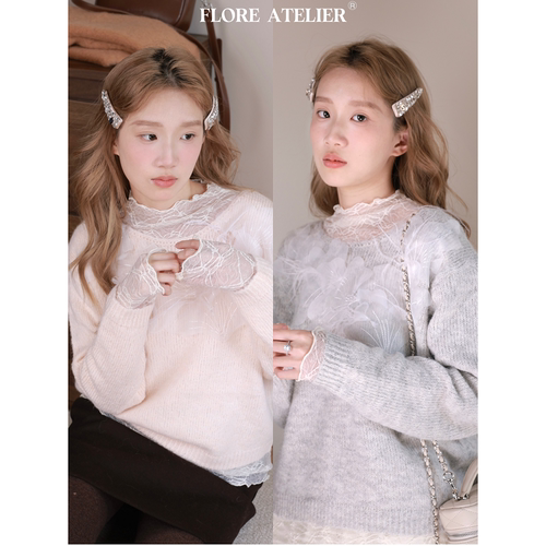 FLOREATELIER温柔重工羽毛花朵羊毛毛衣软糯甜美气质针织衫上衣