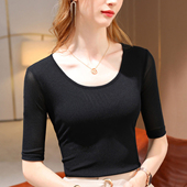 纱衣女款 网纱t恤大圆领打底衫 女秋半袖 中袖 沙料小衫 纱体薄纱上衣