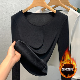 加绒款百搭低领网纱打底衫女秋冬季沙衣黑色长袖沙体t恤纱衣上衣
